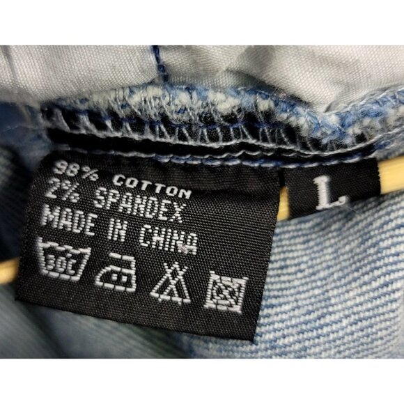 Style J Womens Denim Skirt Butterfly Pocket Embroidery Frayed Hem Y2K Sz30 Large - Picture 6 of 10